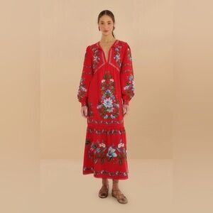 NWT FARM Rio Sweet Bloom Bouquet Red Midi Dress